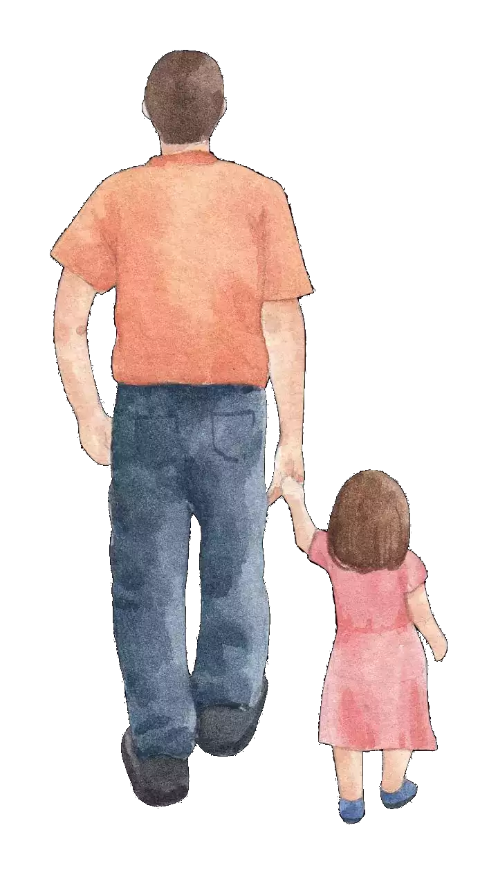 father holding the hand of his daughter